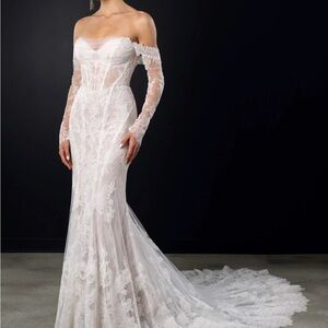 Martina Liana Off-Shoulder White Lace Wedding Gown